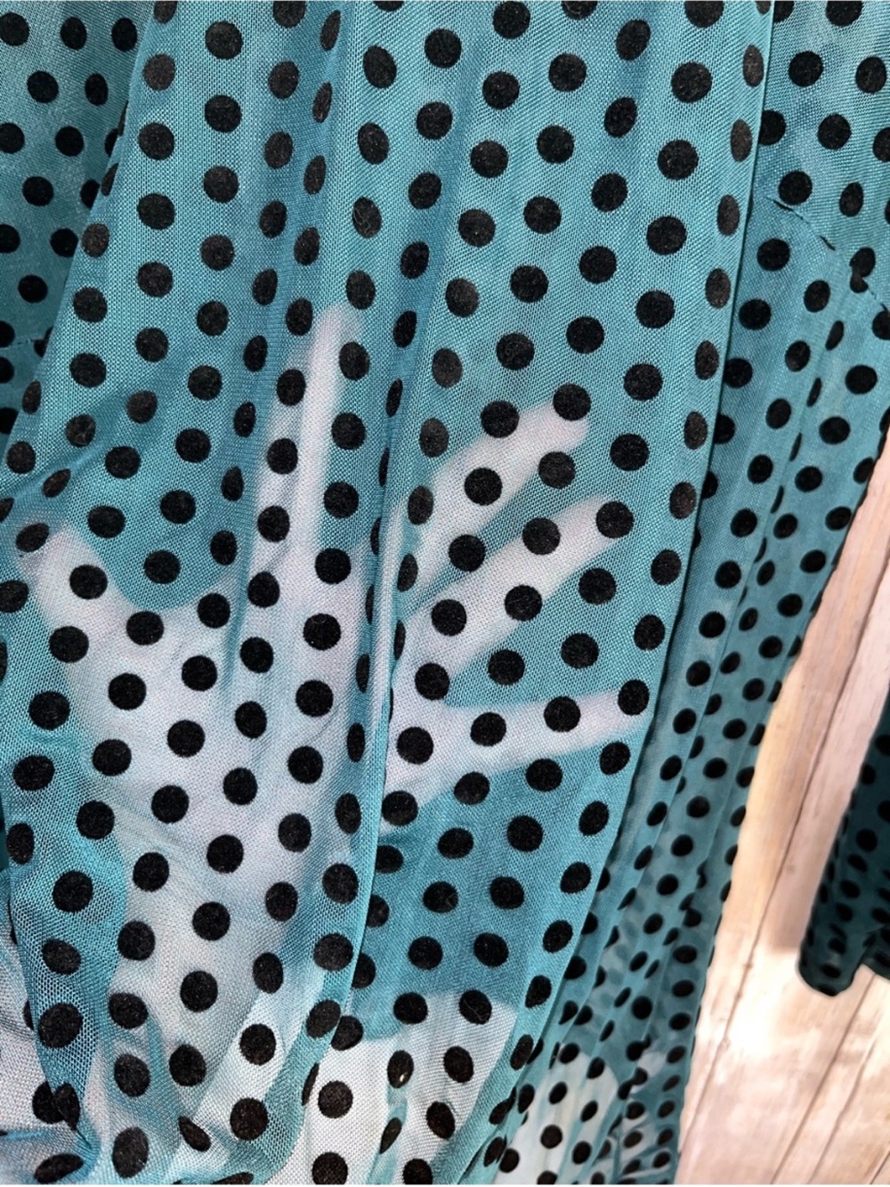 Lane Bryant Teal Velvet Polka Dot Sheer Mesh Mock Neck Top 18/20 - Picture 3 of 6